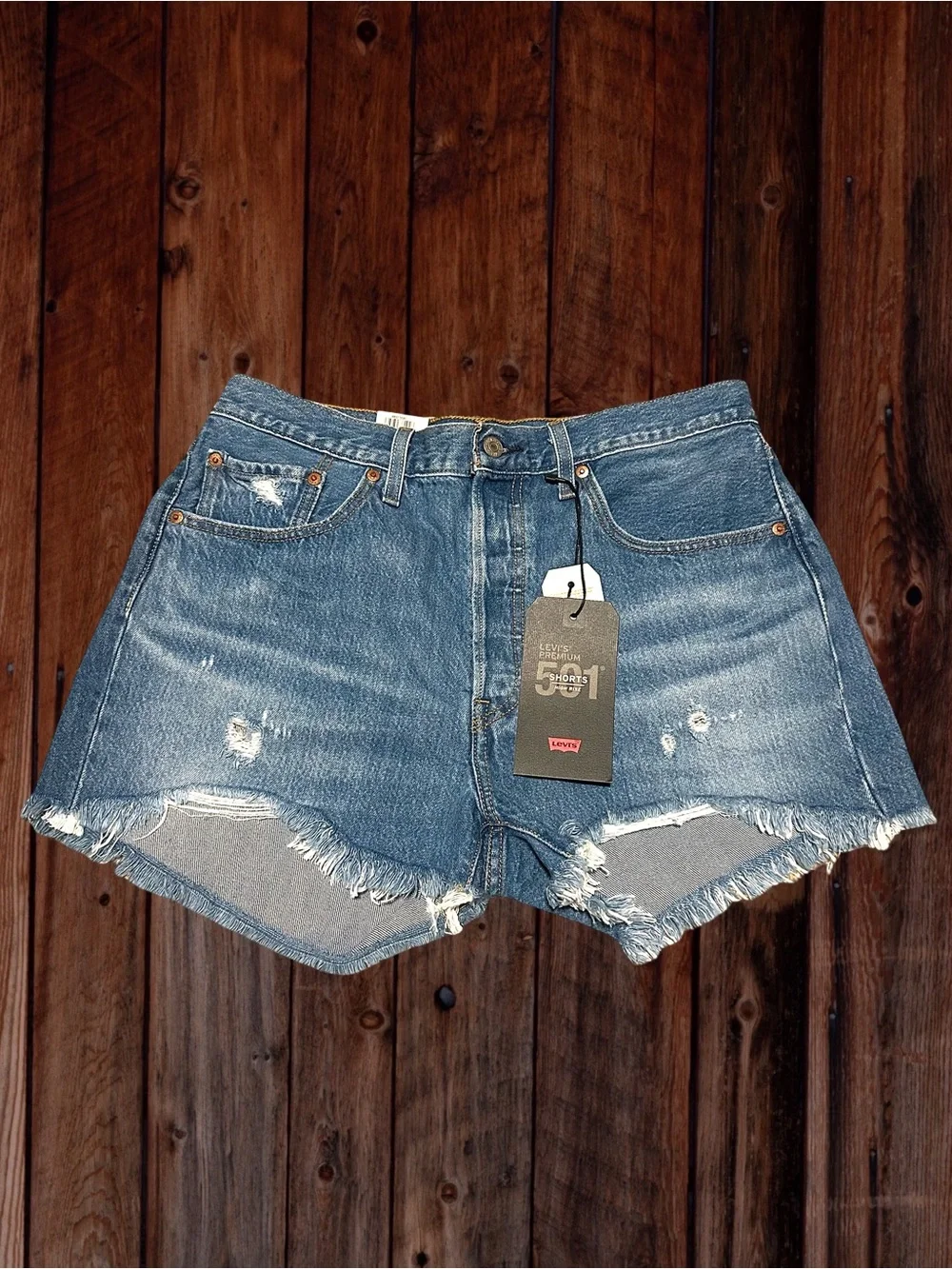 Levi's Blue Distressed High-Rise Denim Cutoff Shorts